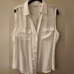 NY & COMPANY WHITE SLEEVELESS POLYESTER BLOUSE